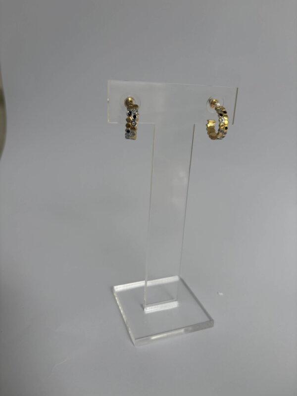 Siyah taşlı Petek Detaylı Halka Küpe - 3