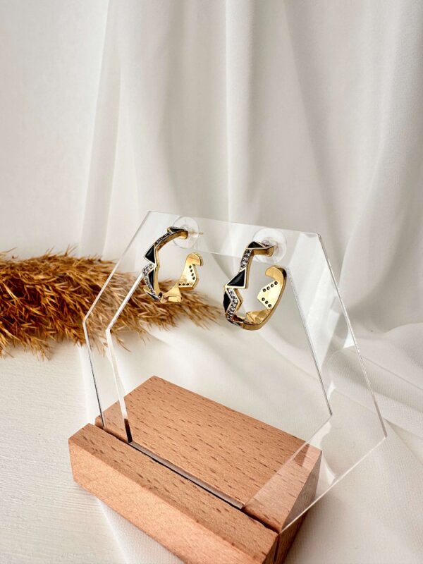 Siyah Üçgen Taş Detaylı Halka Küpe - 3