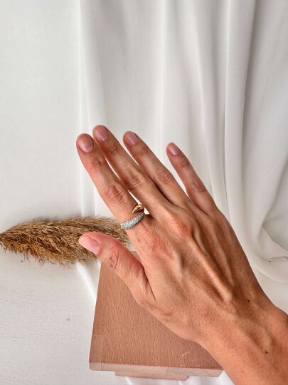 Taş Montür 2'li Dalga Yüzük - 4