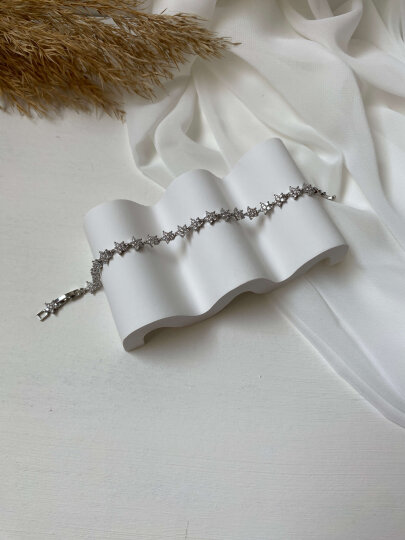 Taşlı Çiçekli Gümüş Bileklik - 2