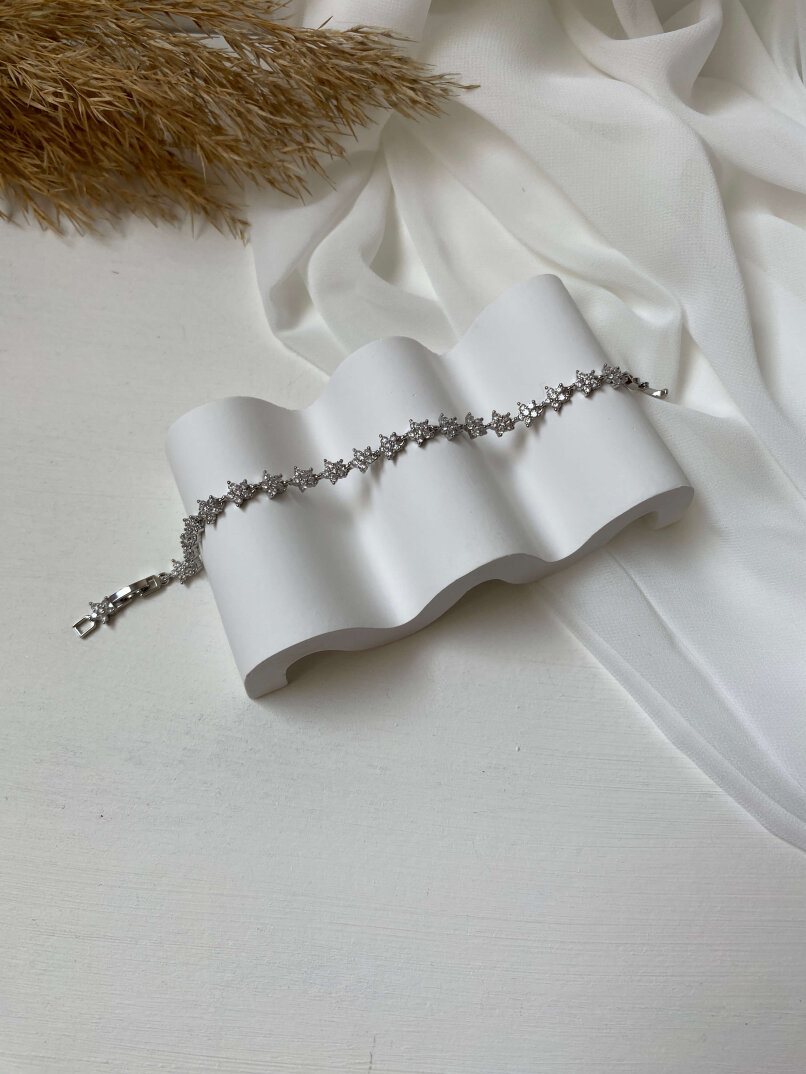 Taşlı Çiçekli Gümüş Bileklik - 2