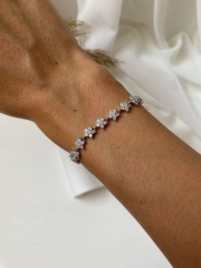 Taşlı Çiçekli Gümüş Bileklik - 3