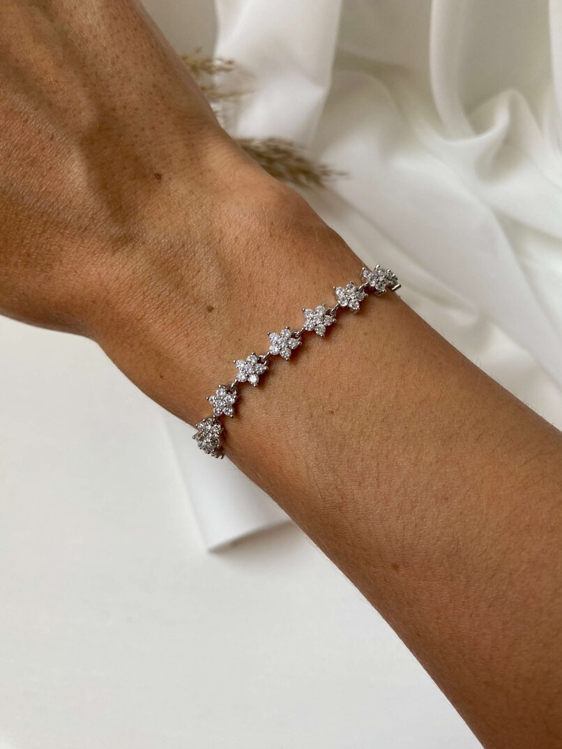 Taşlı Çiçekli Gümüş Bileklik - 3