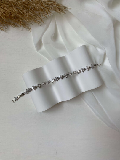 Taşlı Çiçekli Gümüş Bileklik