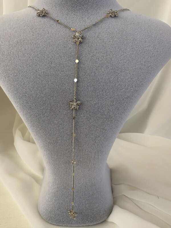 Taşlı Çiçekli Pul Zincirli Y Kolye  - 3