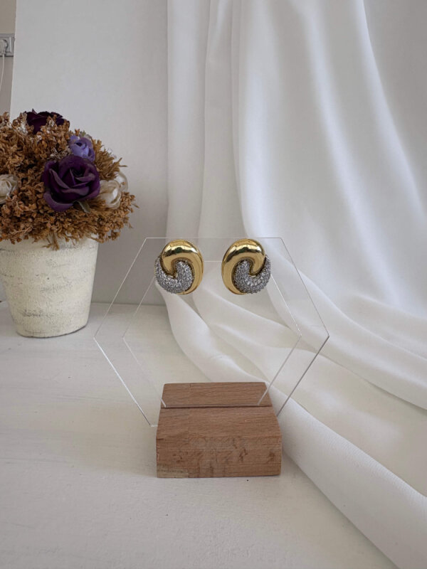 Taşlı İç Geçmeli Yuvarlak Küpe - 2