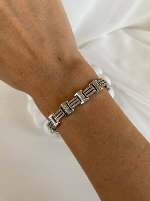 Taşlı Kalın Geometrik Formlu Bileklik - Gümüş Renk - 3