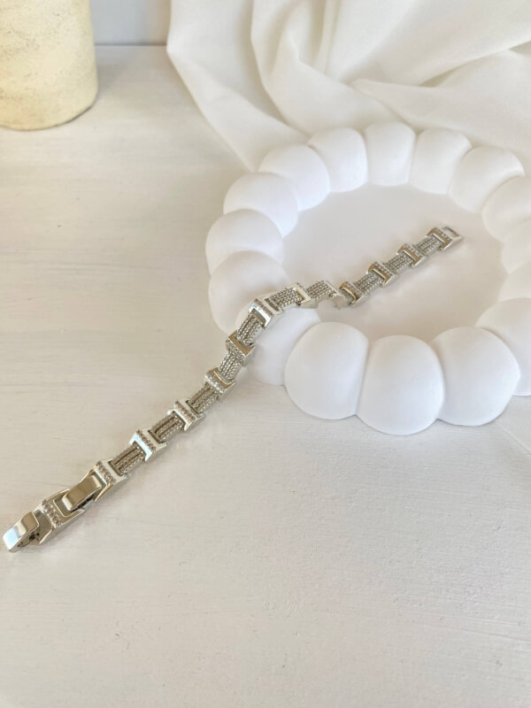 Taşlı Kalın Geometrik Formlu Bileklik - Gümüş Renk - 1