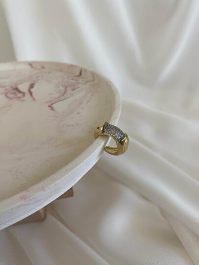 Taşlı Kalın Halka Earcuff - Gold Renk 