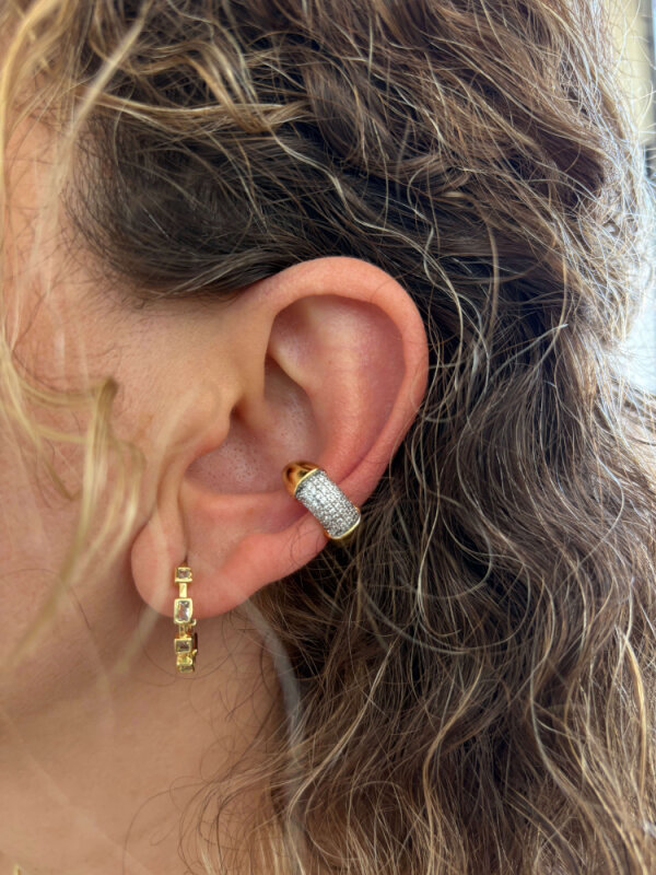 Taşlı Kalın Halka Earcuff - Gold Renk  - 3
