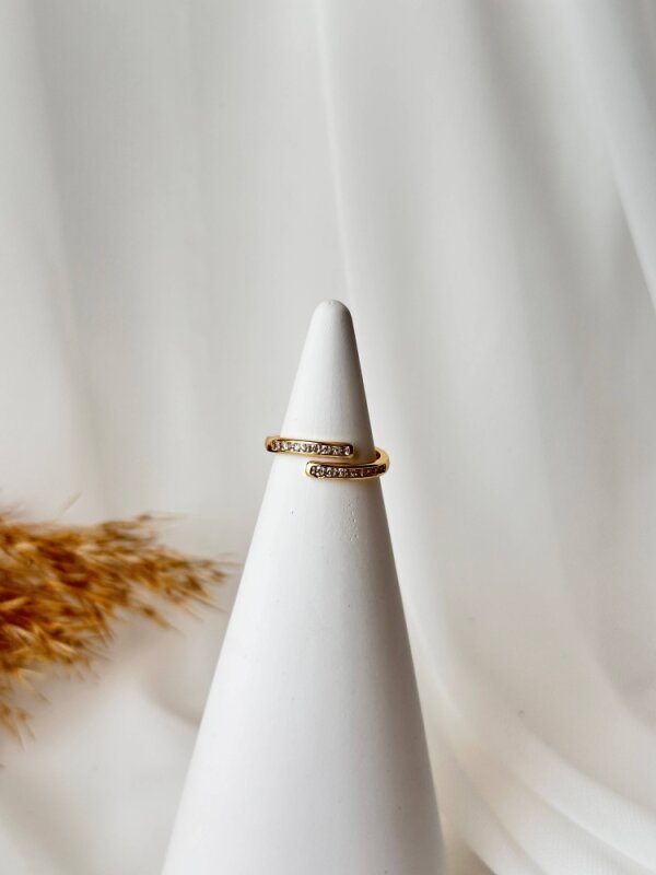 Taşlı Sarmal İnce Yüzük - Gold - 1