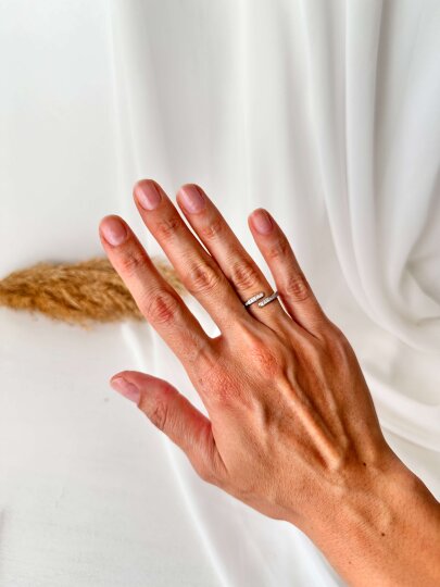 Taşlı Sarmal İnce Yüzük - Gümüş - 2