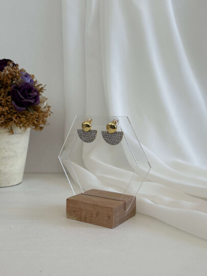 Taşlı Yarım Daire Küpe