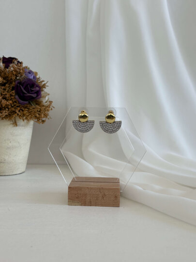 Taşlı Yarım Daire Küpe - 2