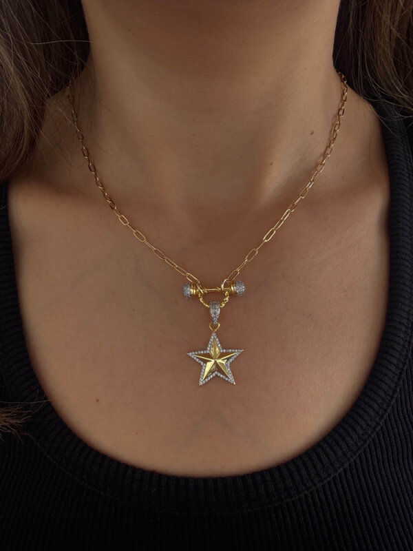 Taşlı Yıldız Detaylı-Mini Ataç Zincirli Kolye - 1