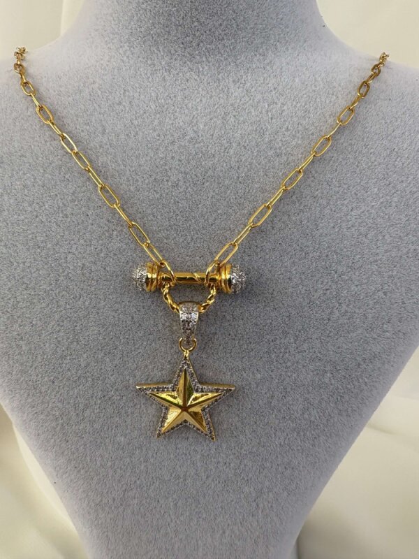 Taşlı Yıldız Detaylı-Mini Ataç Zincirli Kolye - 2