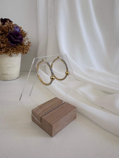 Tek Toplu Taş Sıralı Halka Küpe - 3