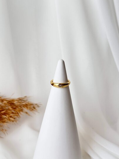 Tek Yıldız Desenli Serçe Parmak Yüzük -Gold