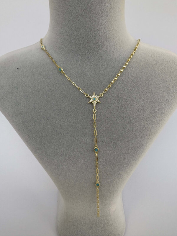 Turkuaz Taşlı Yıldız Detaylı Y Kolye - 1