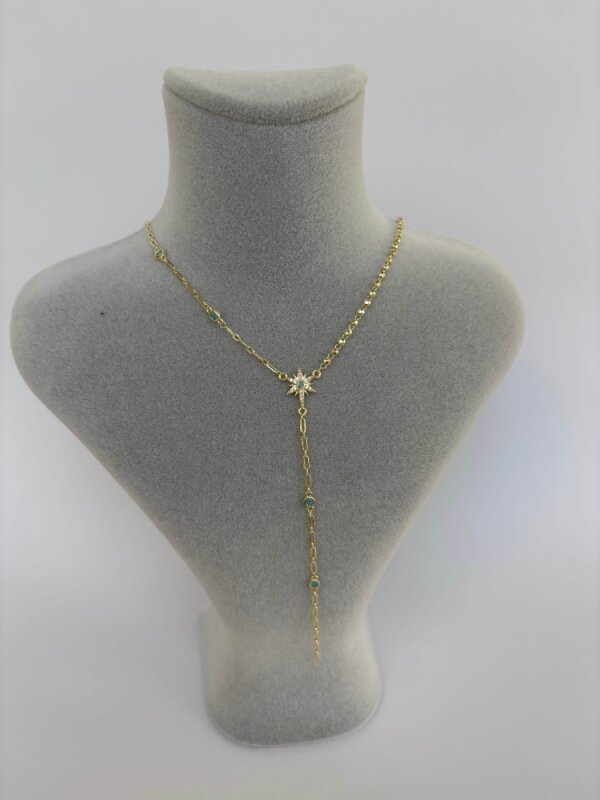 Turkuaz Taşlı Yıldız Detaylı Y Kolye - 2