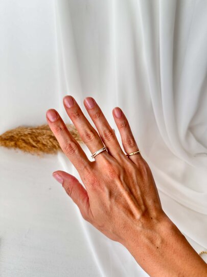 Üzeri Minik Taşlı Serçe Parmak Yüzük -Gold - 2