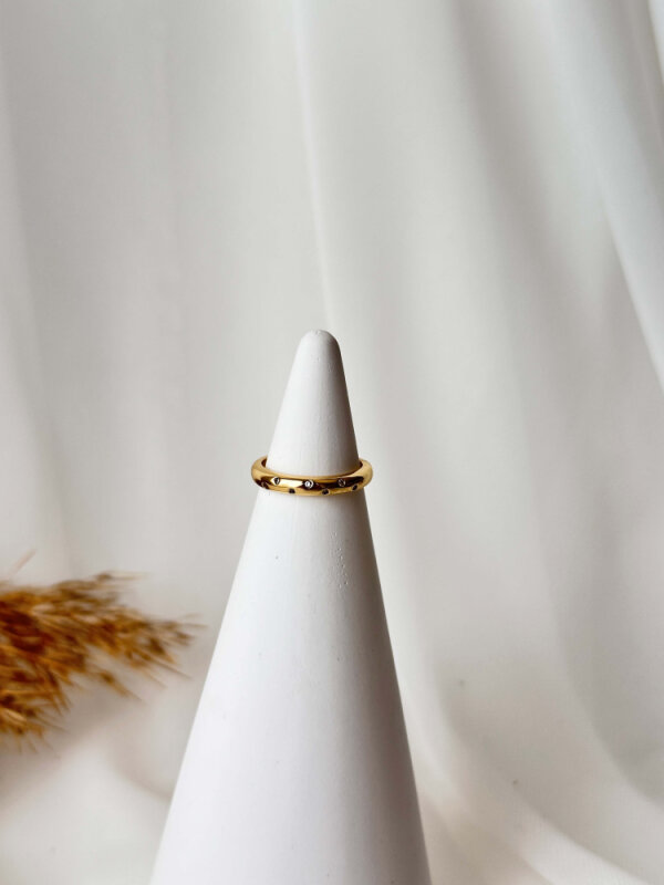 Üzeri Minik Taşlı Serçe Parmak Yüzük -Gold - 1