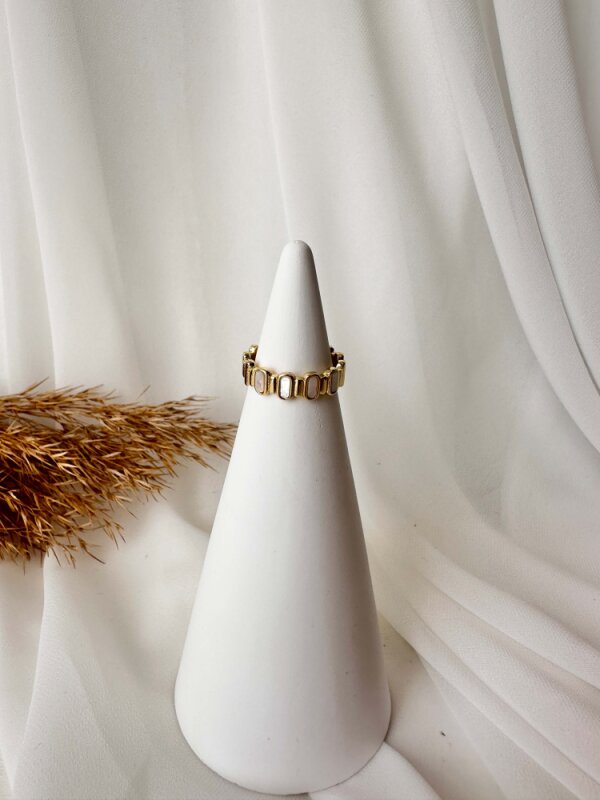 Üzeri Sedefli -Dikdörtgen Detaylı Yüzük -Orta boy - 1