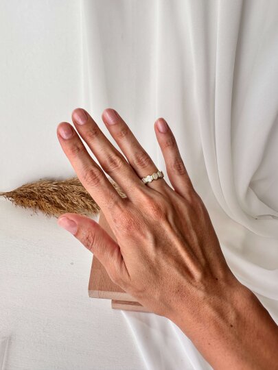 Üzeri Sedefli -Dikdörtgen Detaylı Yüzük -Orta boy - 2