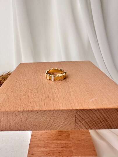 Üzeri Sedefli -Dikdörtgen Detaylı Yüzük -Orta boy - 3