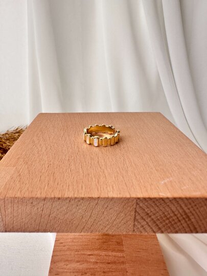 Üzeri Sedefli -Dikdörtgen Detaylı Yüzük -Orta boy - 4