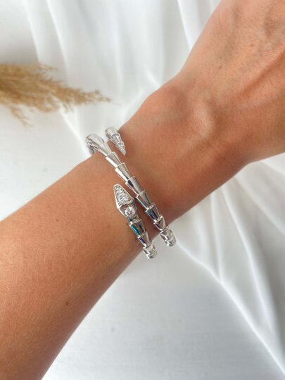 Yılan Detaylı Taşlı Sarmal Bileklik - 2