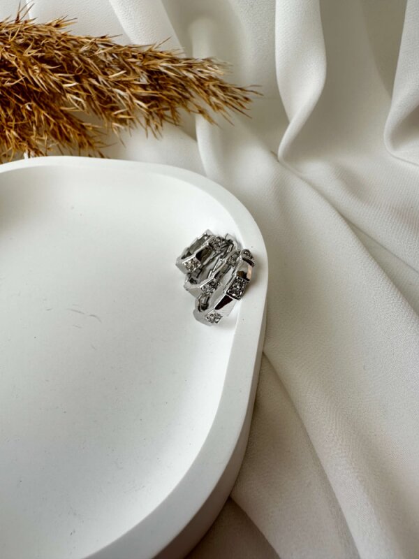 Yılan Model Taşlı 3'lü Halka Küpe - Gümüş Renk  - 5