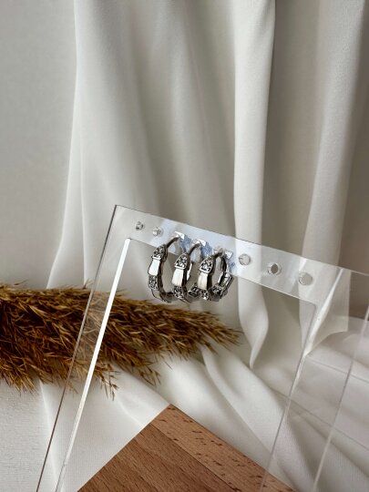 Yılan Model Taşlı 3'lü Halka Küpe - Gümüş Renk  - 2