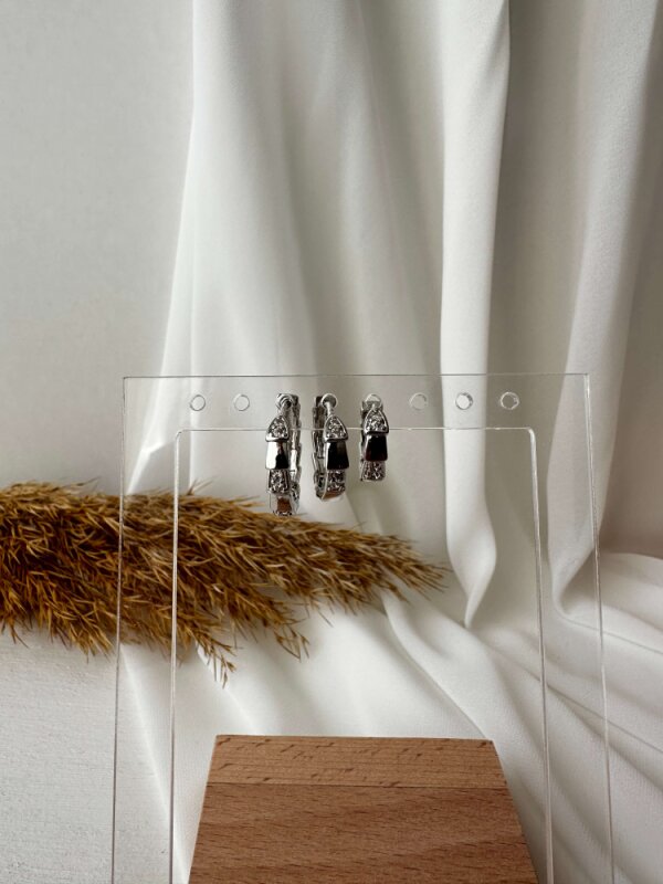 Yılan Model Taşlı 3'lü Halka Küpe - Gümüş Renk  - 3