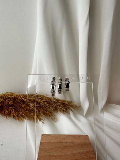 Yılan Model Taşlı 3'lü Halka Küpe - Gümüş Renk  - 4