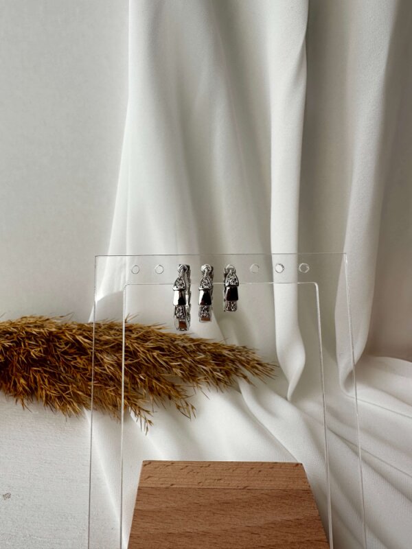 Yılan Model Taşlı 3'lü Halka Küpe - Gümüş Renk  - 4