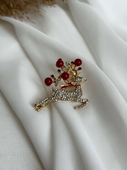 Yılbaşı Taşlı Geyik Broş 