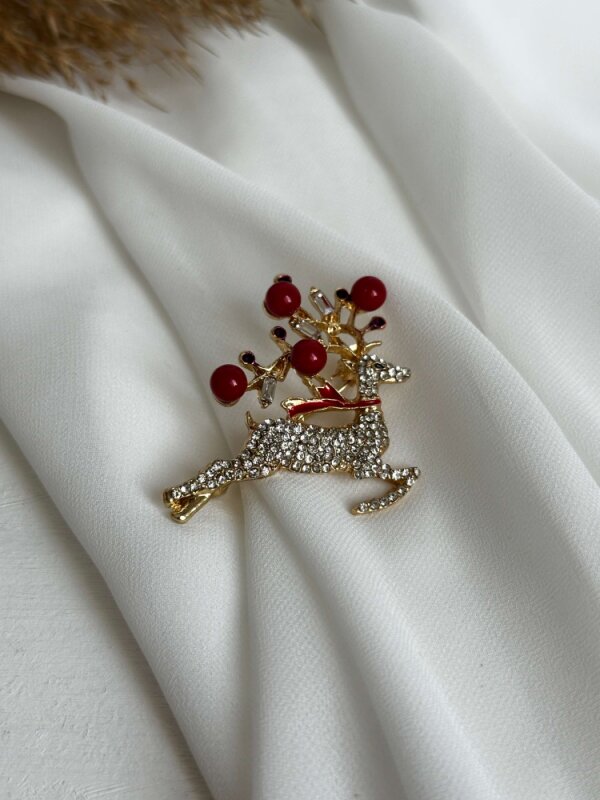 Yılbaşı Taşlı Geyik Broş  - 1