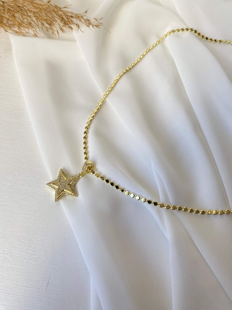 Yıldız Charm'lı Ezme Uzun Kolye - 1