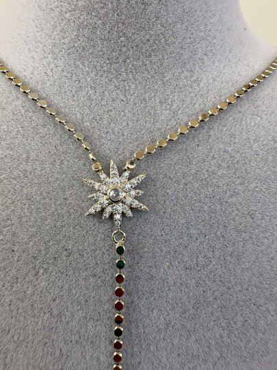 Yıldız Detaylı Yuvarlak Ezme Y Kolye - 3