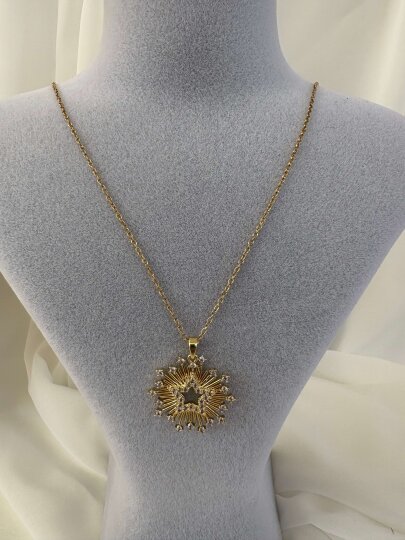 Kenarları Taşlı Yıldız Kolye  - Gold - 2