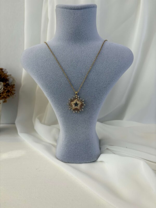 Kenarları Taşlı Yıldız Kolye  - Gold - 1