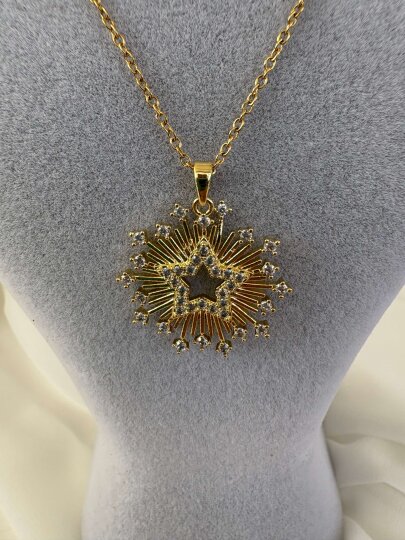 Kenarları Taşlı Yıldız Kolye  - Gold - 3