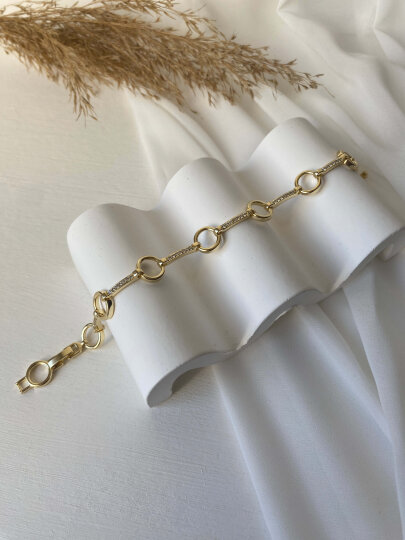 Yuvarlak Halkalı Taşlı Bileklik Gold