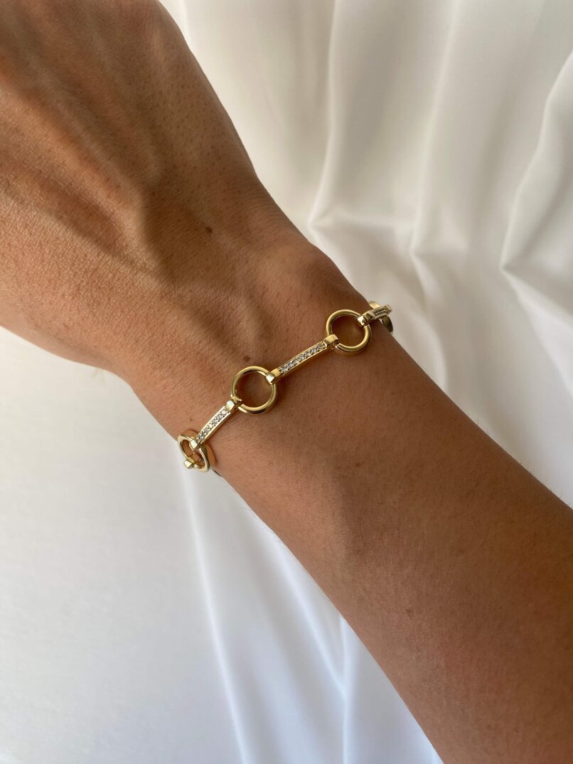 Yuvarlak Halkalı Taşlı Bileklik Gold - 3