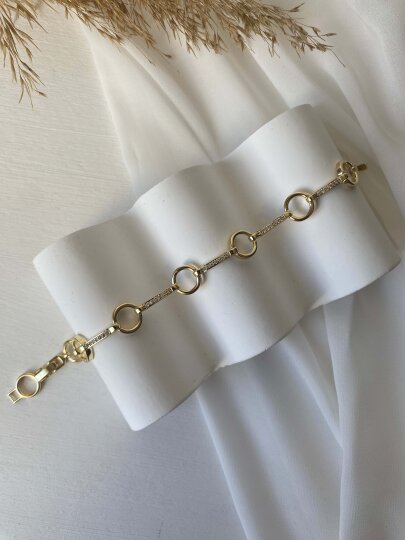 Yuvarlak Halkalı Taşlı Bileklik Gold - 2