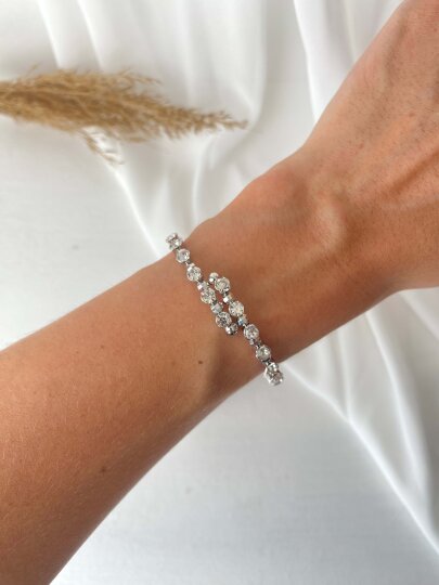 Yuvarlak Taşlı Sarmal Bileklik -Gümüş Renk  - 2